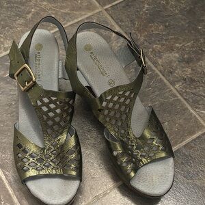 Eric Michael Metallic Green Leather Sandals
